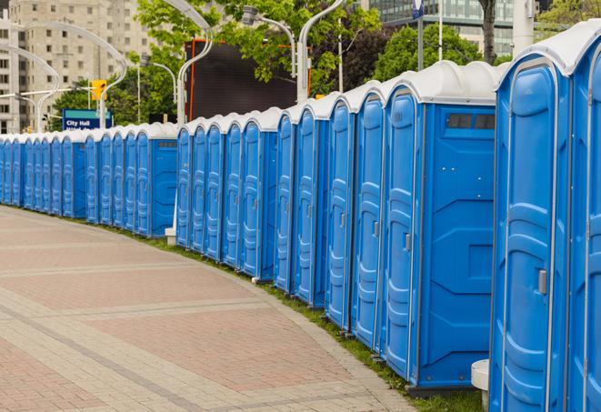 Seasonal porta potty units set up at a Batesville, Mississippi venue