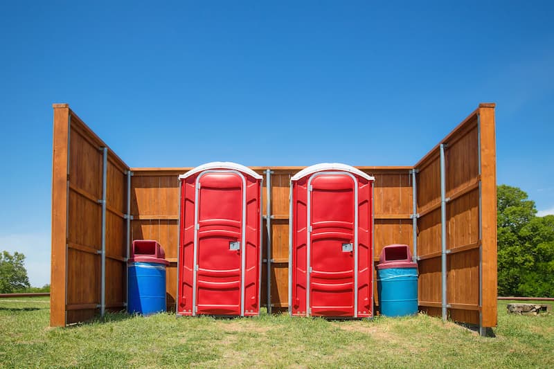 Short-term porta potty units staged for delivery in Batesville, Mississippi